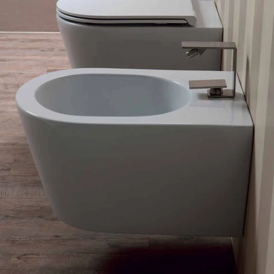 Hängendes Design-Keramik-Bidet Sun Round 57x37cm, hergestellt in Italien Viadurini