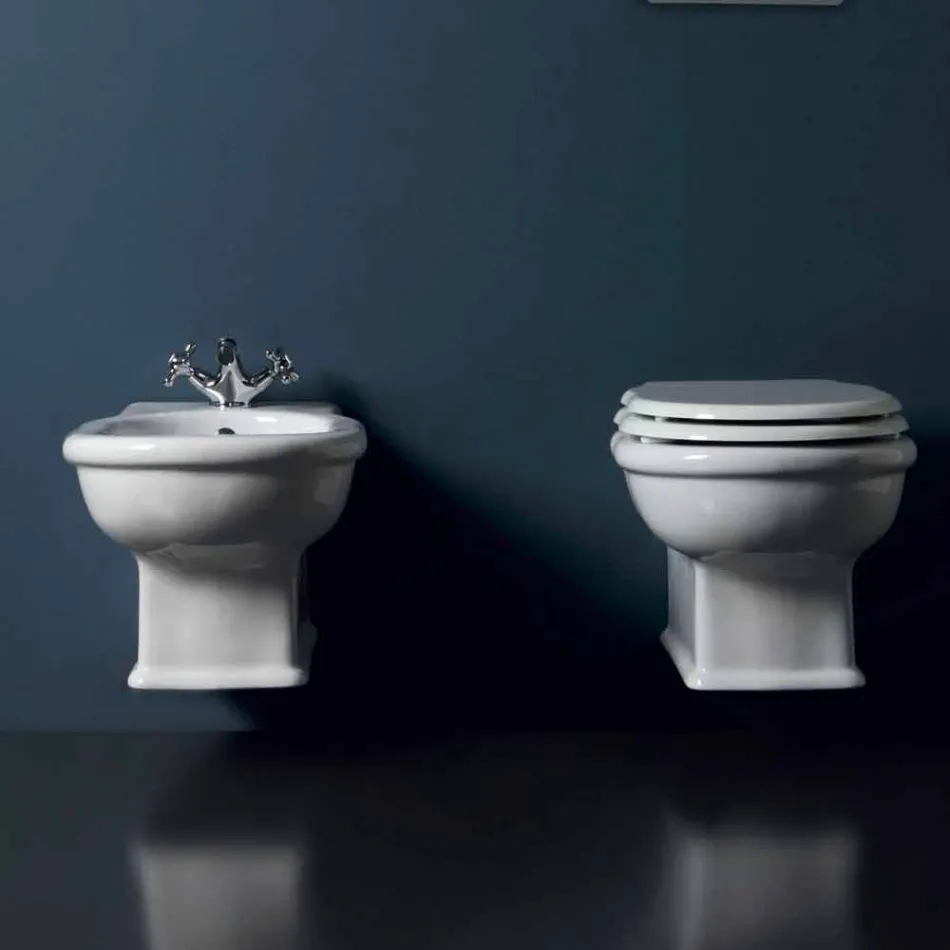 Modernes wandhängendes Bidet aus weißem Keramik Stil 54x36 cm, hergestellt in Italien Viadurini