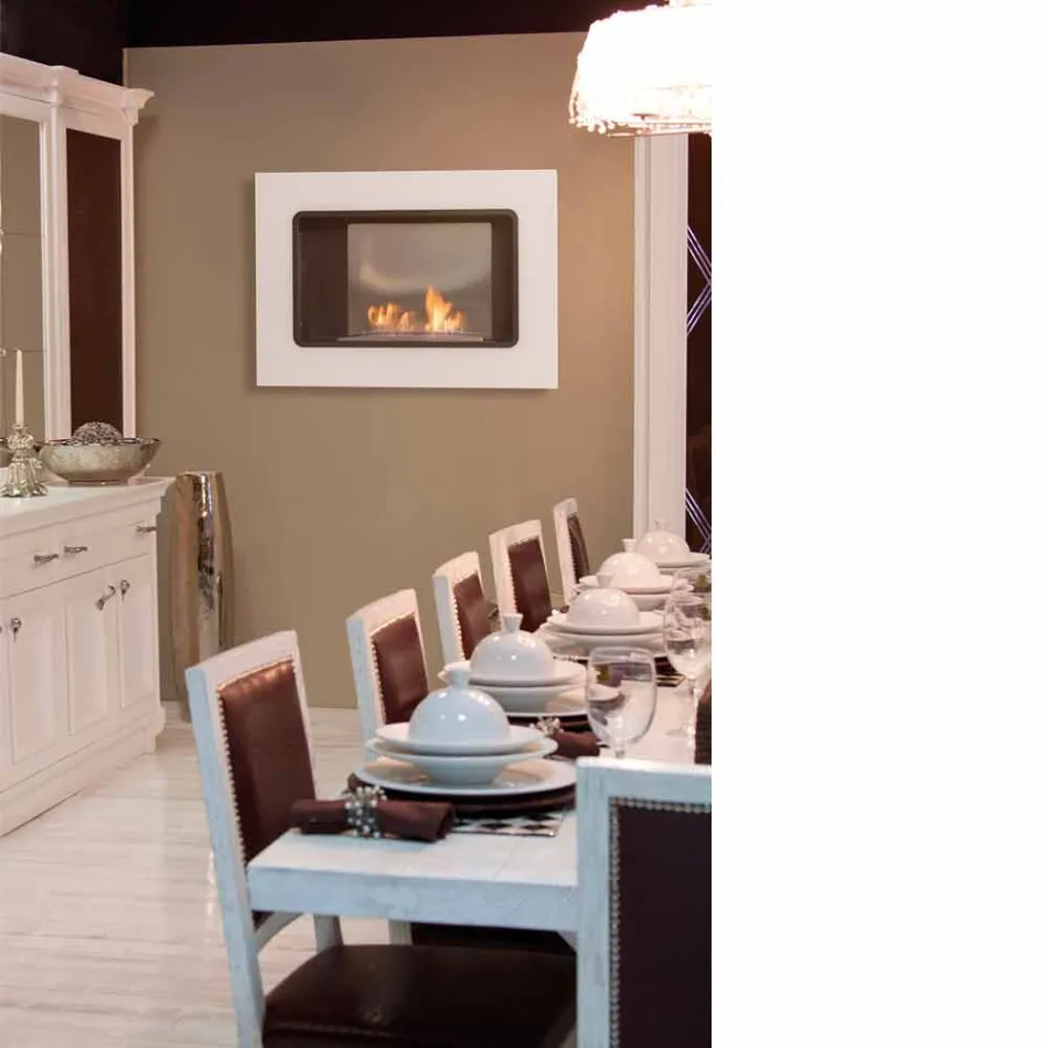 Weißer Wand-Biokamin mit modernem Design mit Erica Glass Insert Viadurini