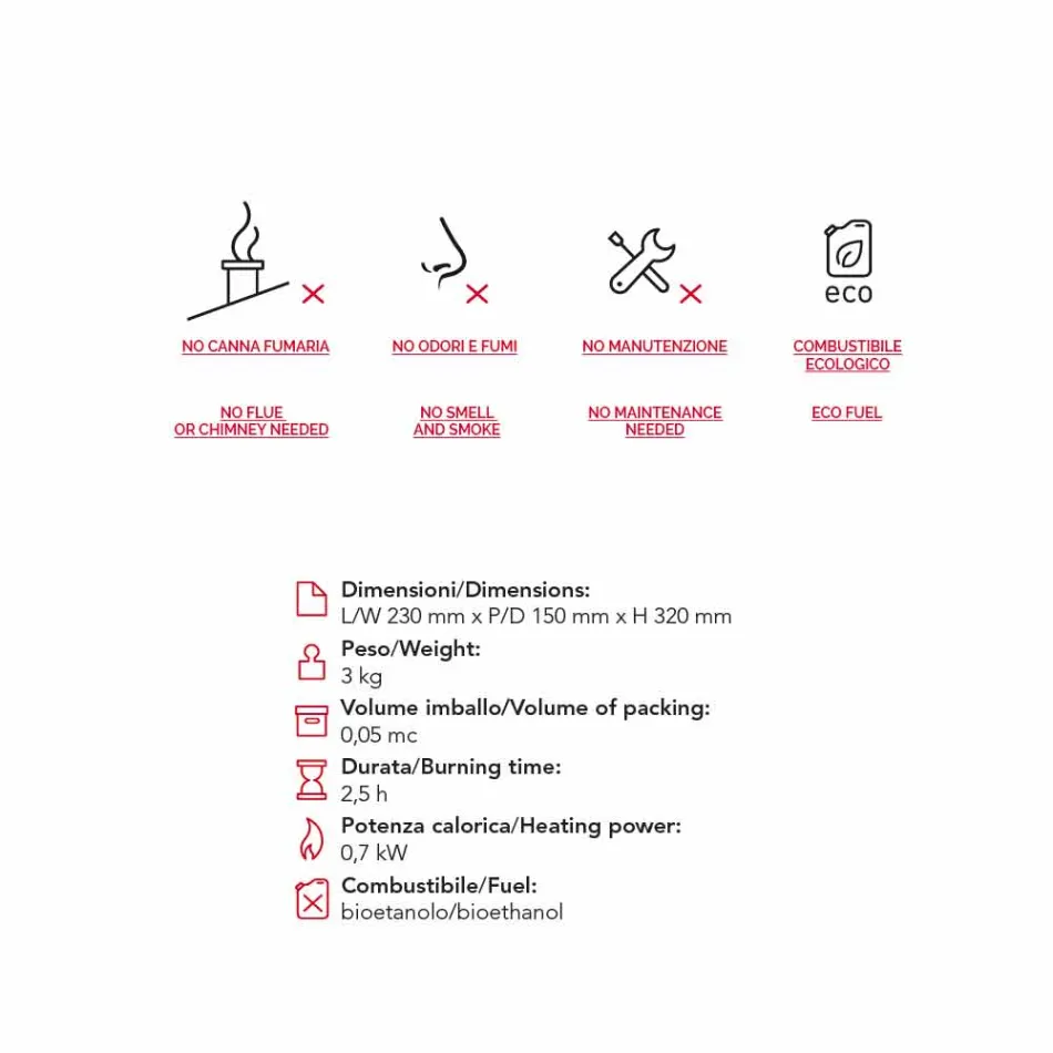 Biocamino Platte mit Keramik Bioethanol und Curtis Stahl Viadurini