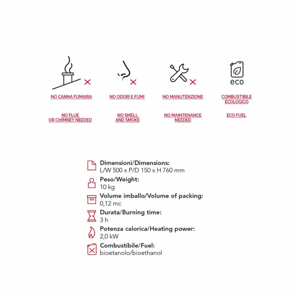 Biocamino moderne Wand Bioethanol Joseph Flammenform Viadurini