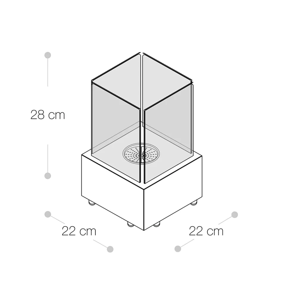 Bio-Tischkamin aus gehärtetem Glas mit Sockel aus schwarzem Metall - Coriano Viadurini