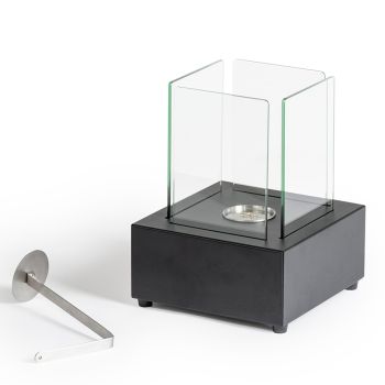 Bio-Tischkamin aus gehärtetem Glas mit Sockel aus schwarzem Metall - Coriano