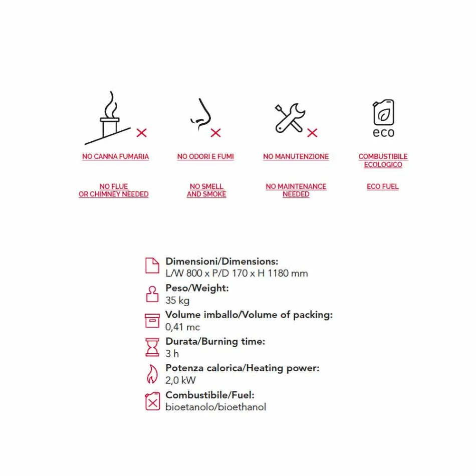 Biocamino von Bioethanol Erde, Flamme modernes Design in der Form Todd Viadurini