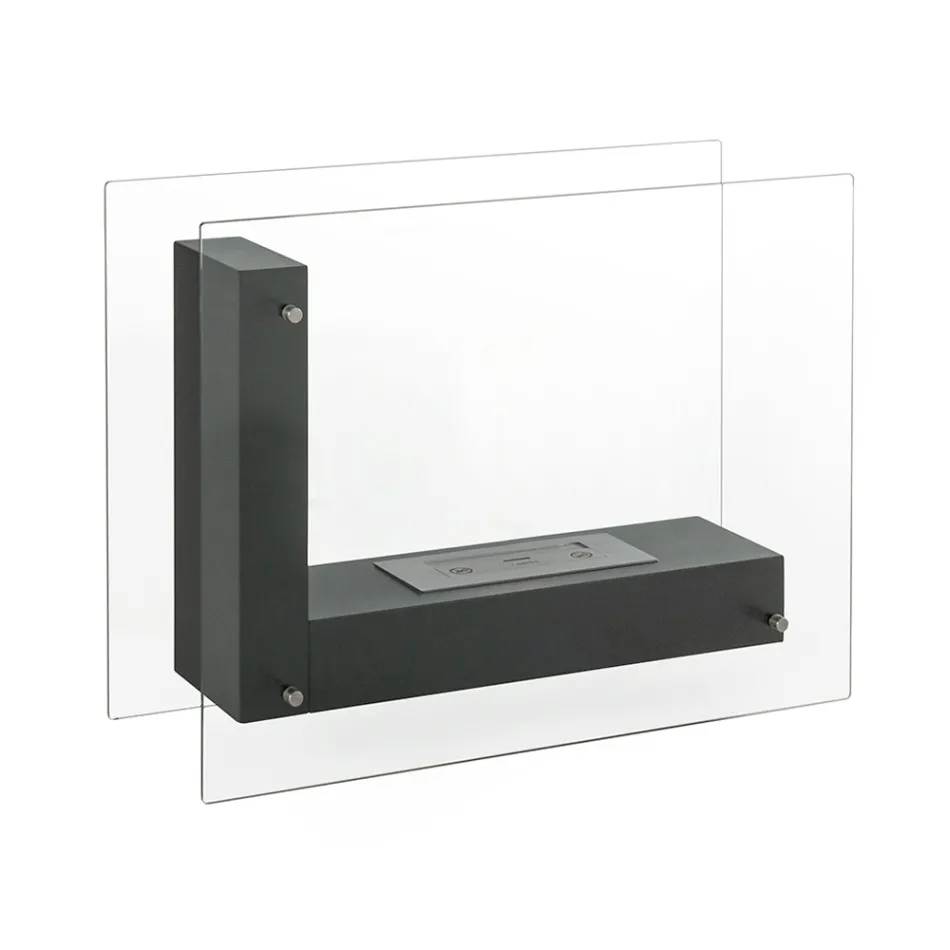 Bodenbiokamin mit doppelseitiger Struktur aus Glas und schwarzem Metall – Squillo Viadurini