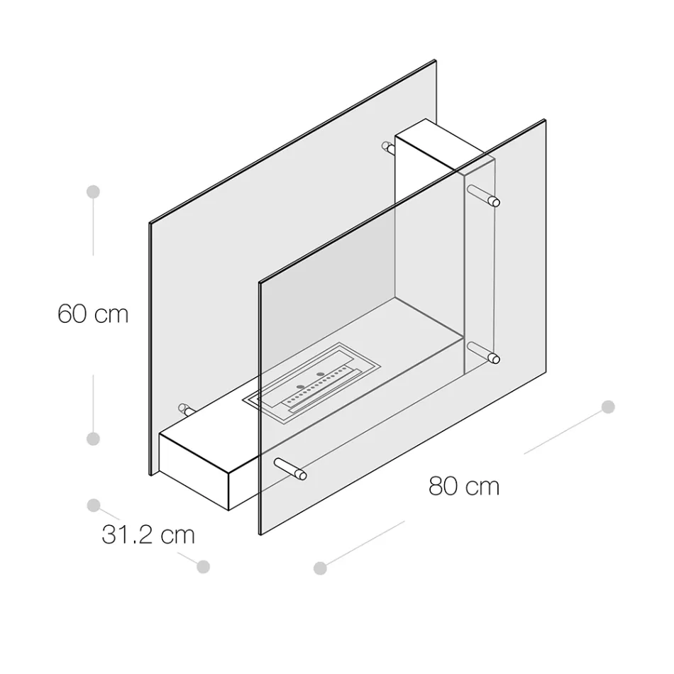 Bodenstehender Biokamin mit doppelseitiger Struktur aus Glas und schwarzem Metall – Squillo Viadurini