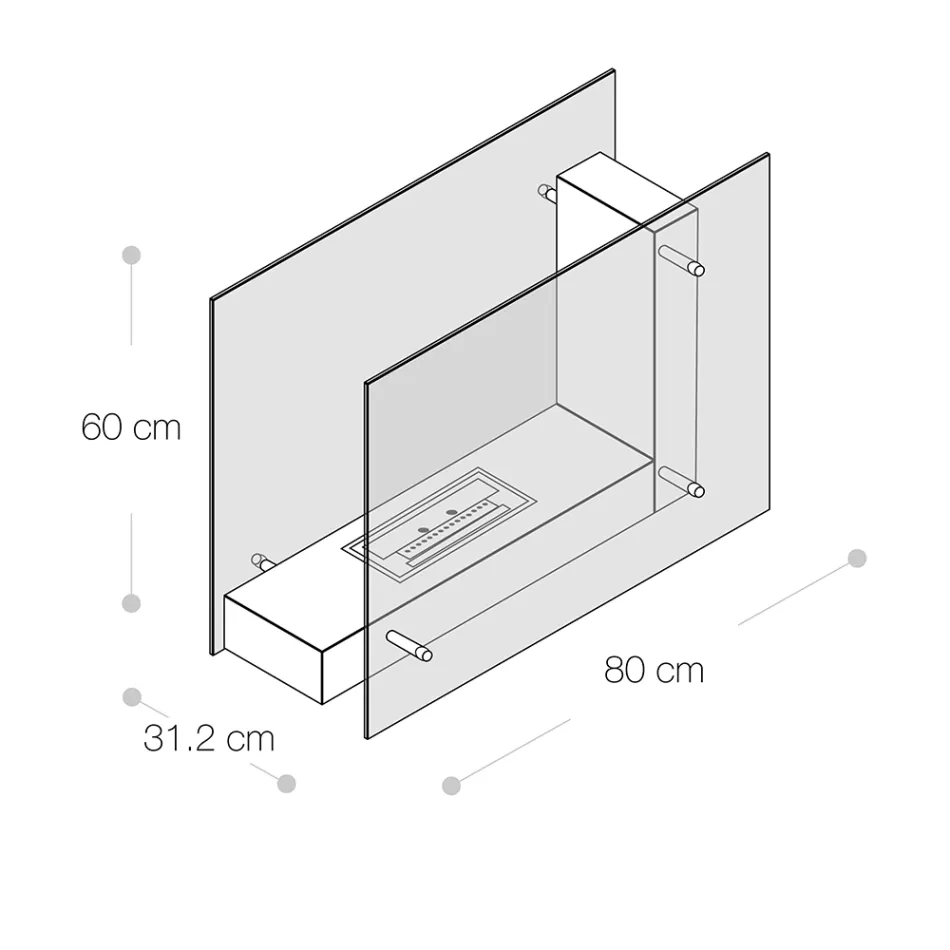 Boden-Biokamin mit doppelseitiger Struktur aus Glas und Metall - Planeto Viadurini