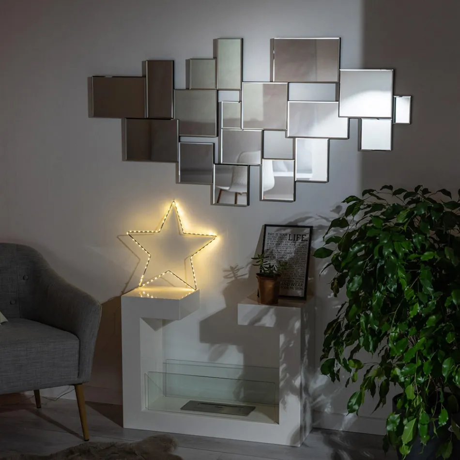 Bio-Bodenkamin aus weiß lackiertem Metall und gehärtetem Glas - Pelide Viadurini