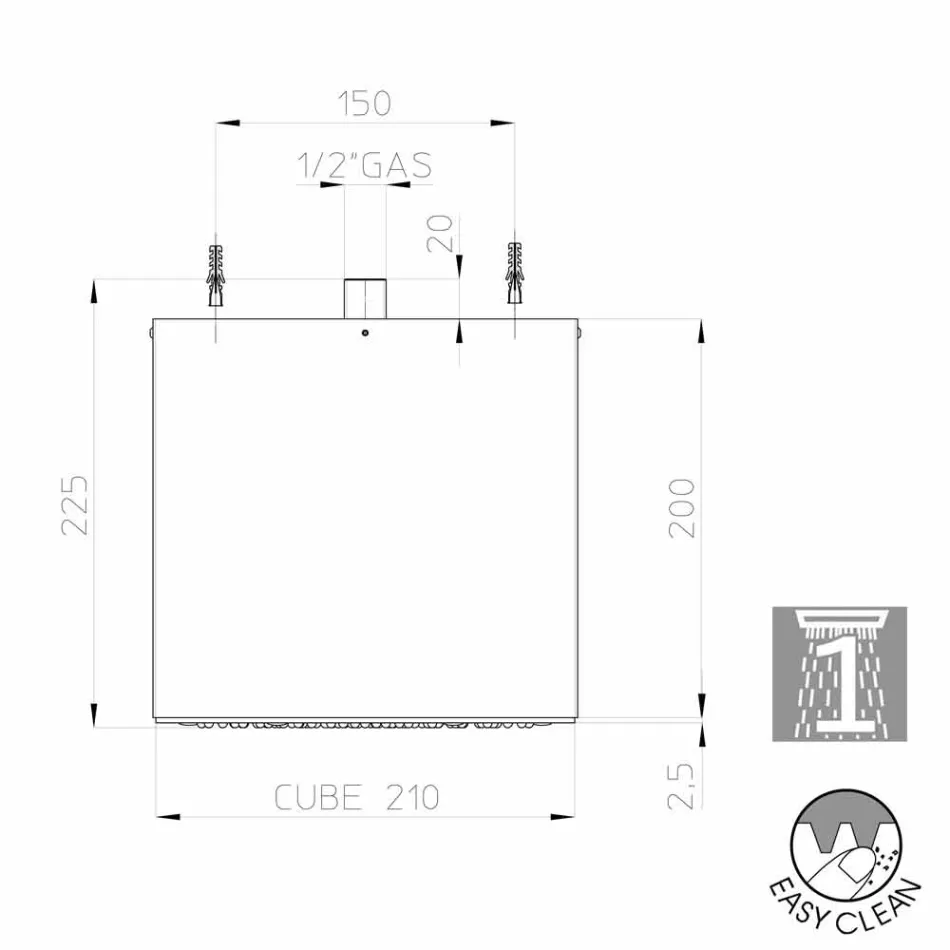 Bossini Cube Duschkopf Stahl zu einem modernen Jet beschichtet Viadurini