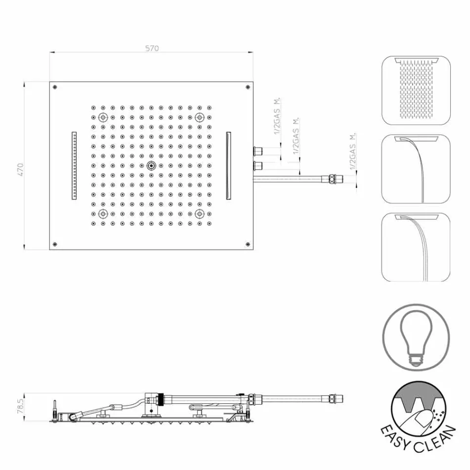 Bossini Traumduschkopf mit drei Jets mit modernen Farblichttherapie Viadurini