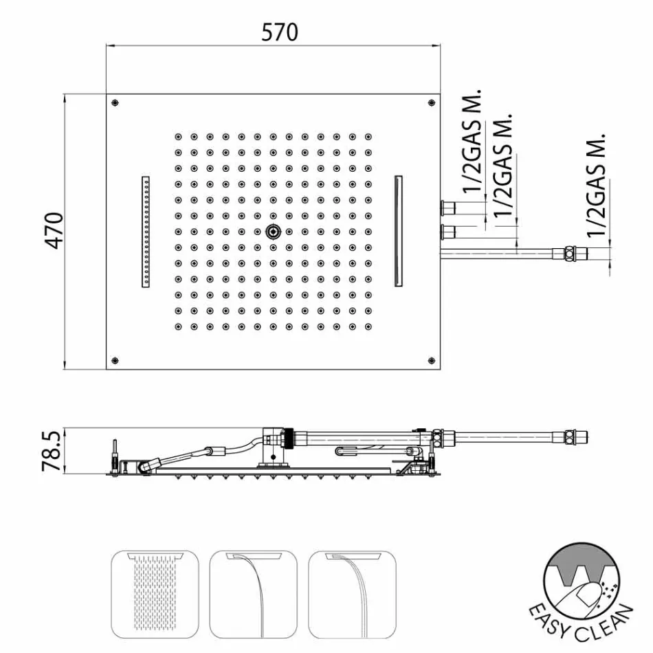 Bossini Traumduschkopf mit drei individuellen und modernen Jets Viadurini