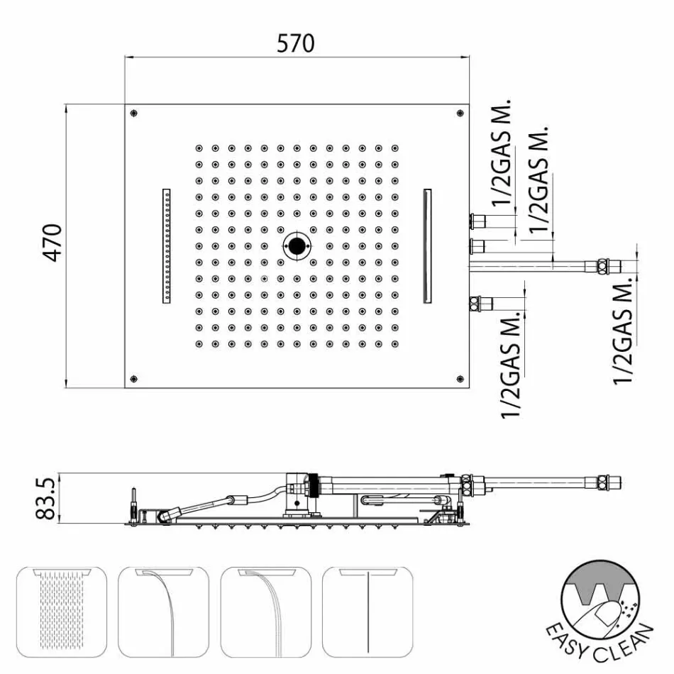 Bossini Traumduschkopf moderne und originelle Vier Funktion Viadurini