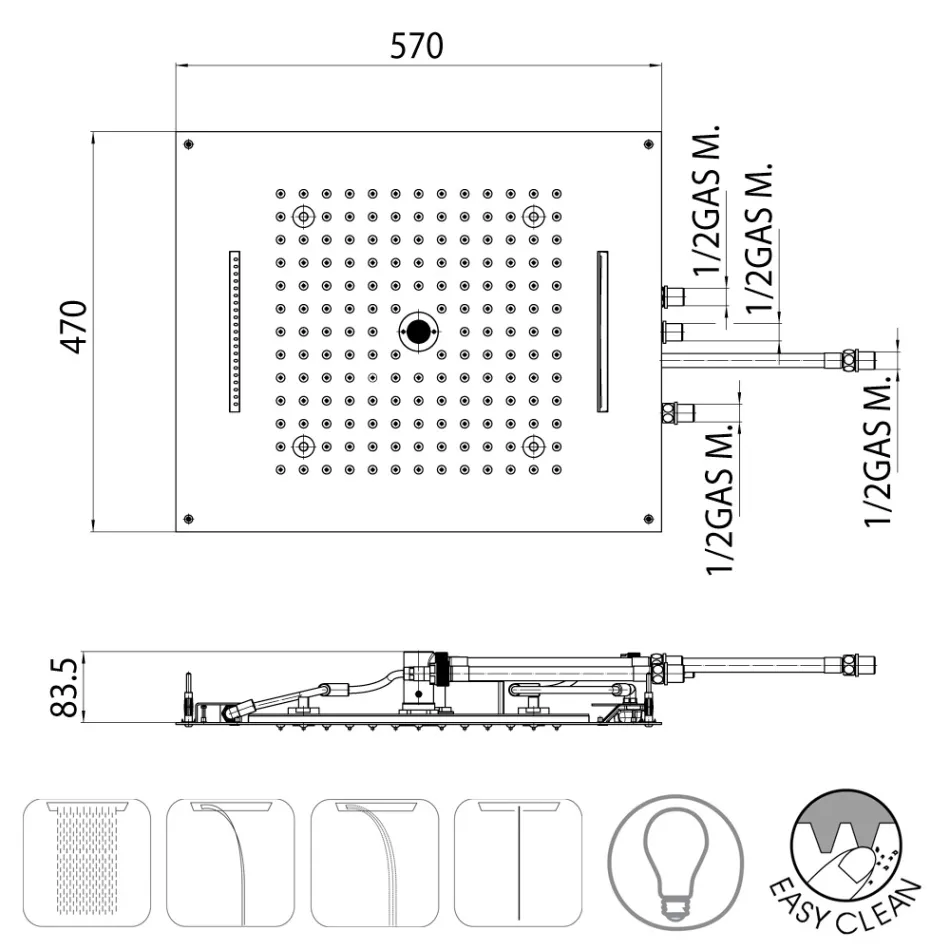 Bossini Dream moderner Duschkopf in Chromoptik mit LED-Leuchten und vier Funktionen Viadurini
