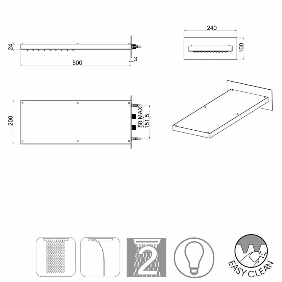 Bossini Manhattan Duschkopf aus Edelstahl mit zwei Jets Viadurini