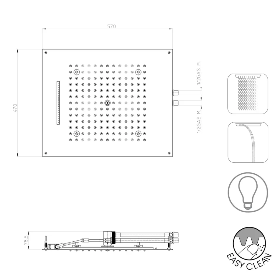 Bossini Deckenduschkopf aus Chrom mit zwei Strahlarten und Dream-Farbtherapie Viadurini