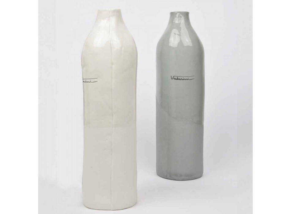 Luxus Design Weiß und Grau Porzellanflaschen 2 Unikate - Arcivero Viadurini