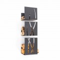 Modernes Design Wand Brennholzhalter aus schwarzem Stahl 3 Stück - Garigliano