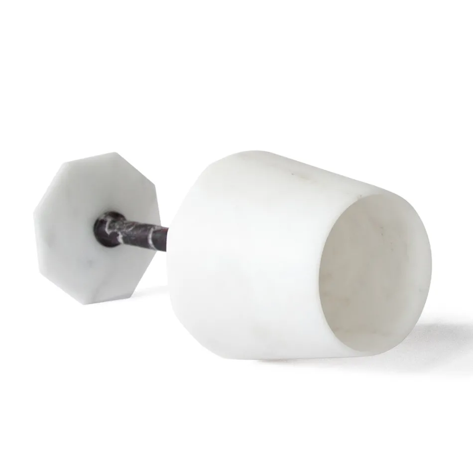 Weinglas aus mattweißem Carrara-Marmor und rotem Levanto - Caglio Viadurini