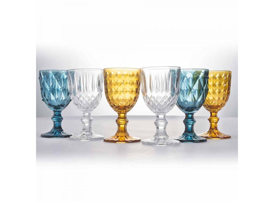 Farbige Glasbecher aus Relief verziertem Glas, 12 Stück - Angers Viadurini