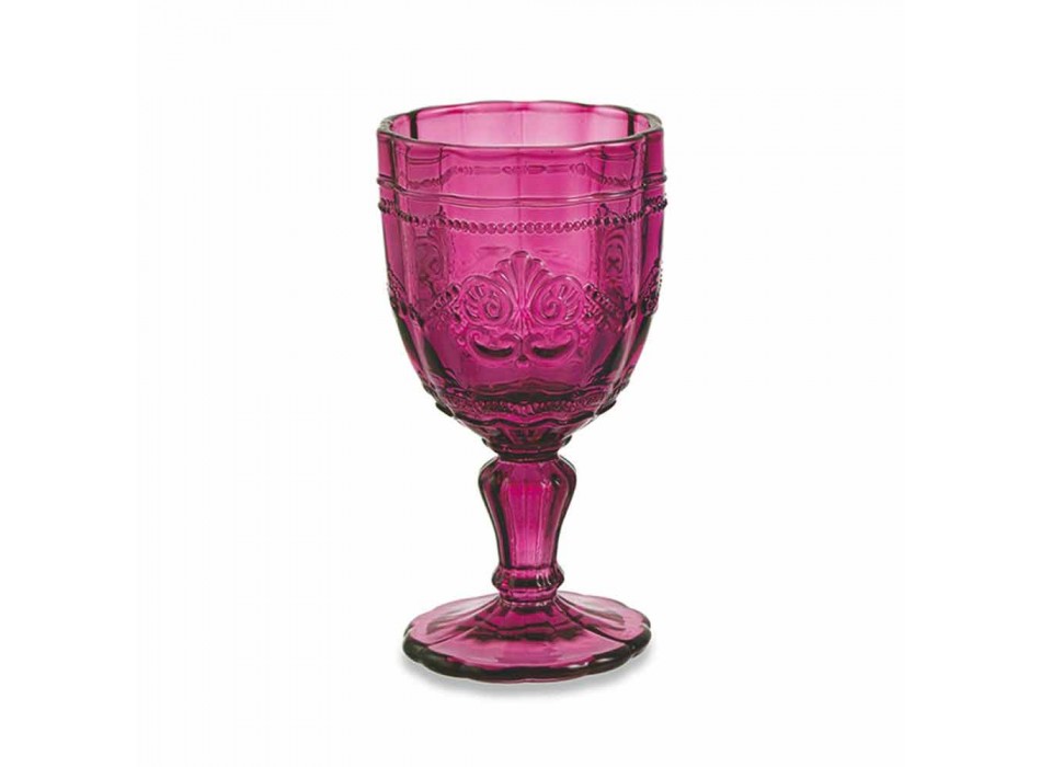 Farbige Weinkelche aus Glas mit Arabescato-Dekoration, 12-teiliger Service - Schraube Viadurini