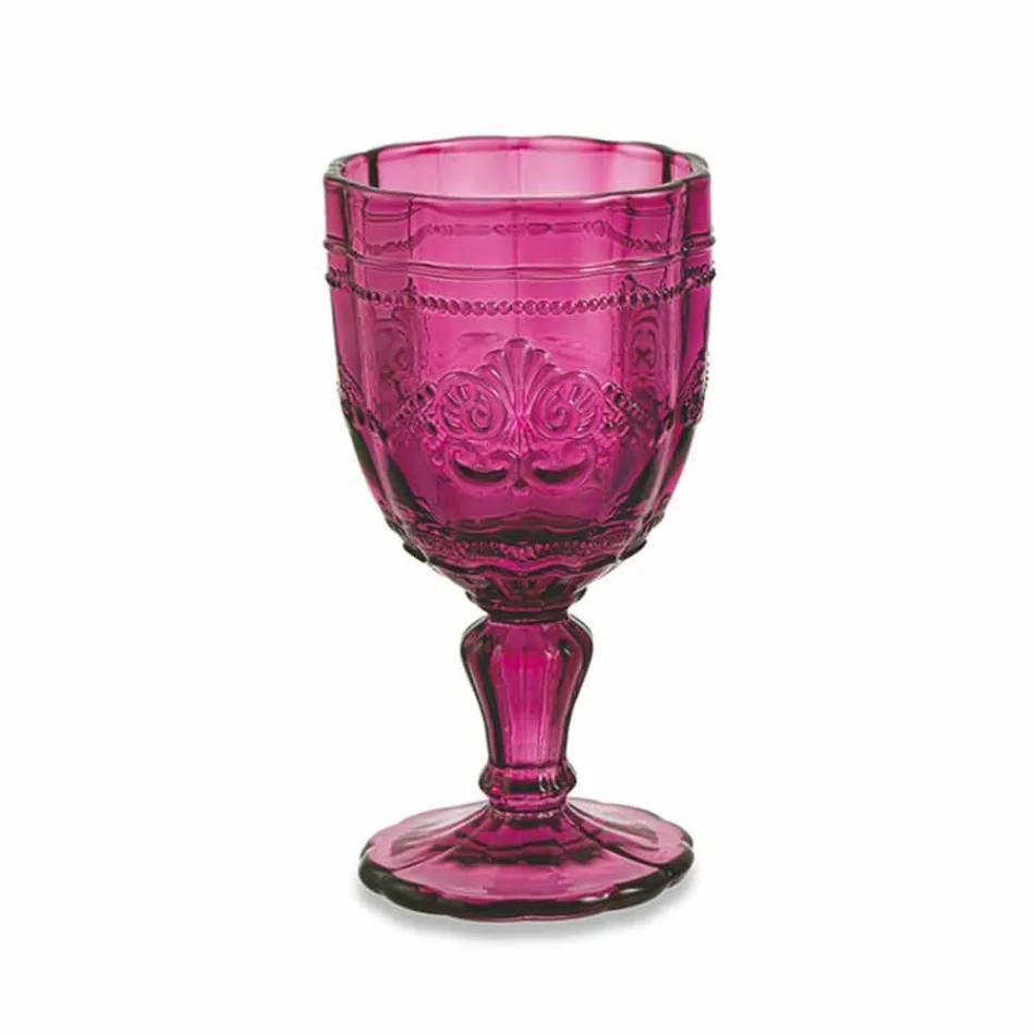 Farbige Weinkelche aus Glas mit Arabescato-Dekoration, 12-teiliger Service - Schraube Viadurini