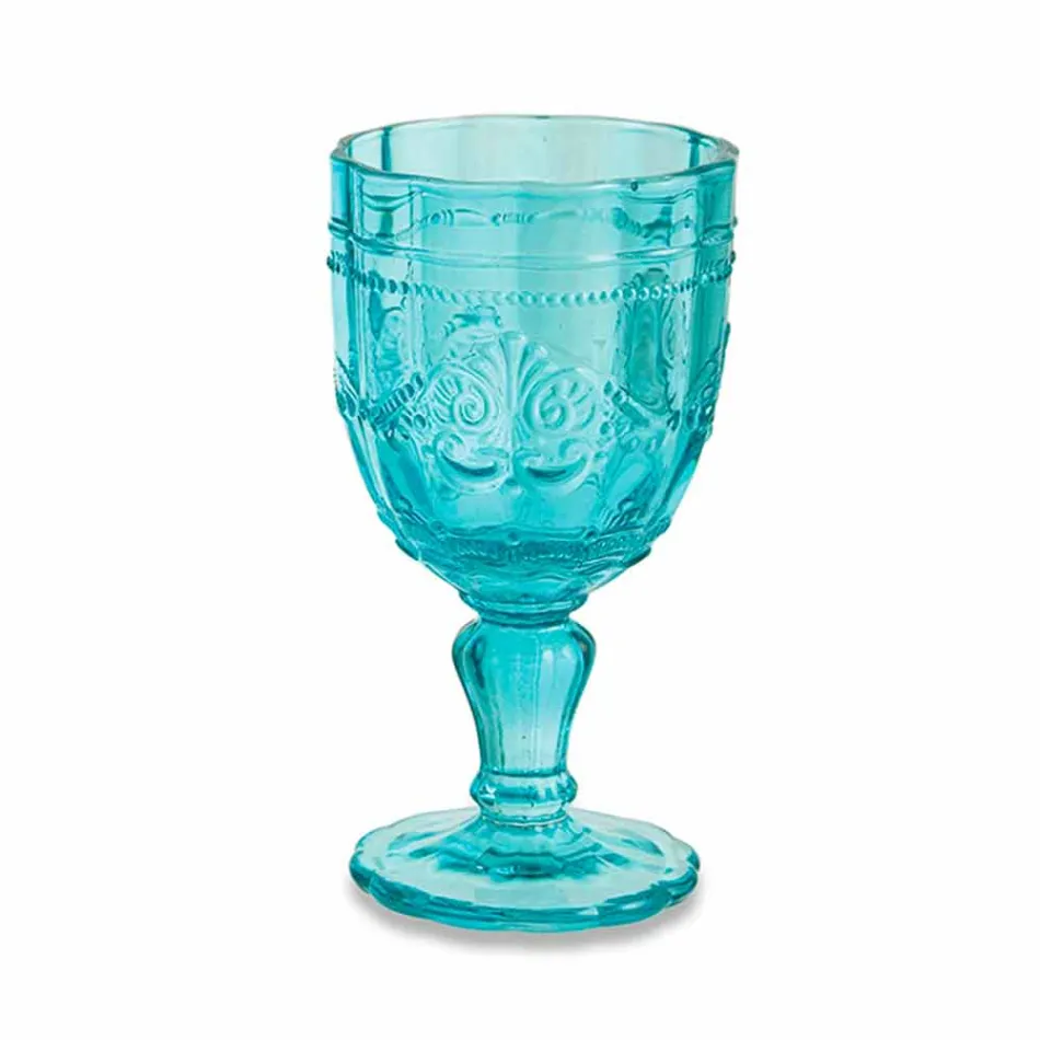 Farbige Weinkelche aus Glas mit Arabescato-Dekoration, 12-teiliger Service - Schraube Viadurini