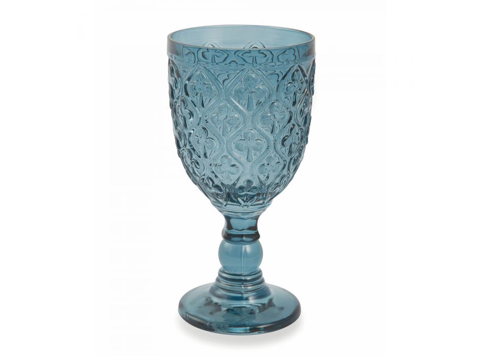 Wein- oder Wasserkelche aus farbigem Glas und Arabeskendekoration 12 Stück - Marokko Viadurini