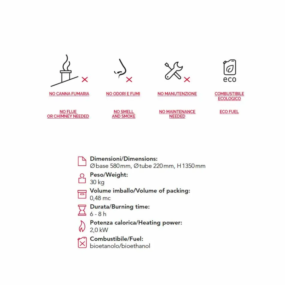 Bioethanol-Kamin Außen Dean lackiertem Stahlboden Viadurini