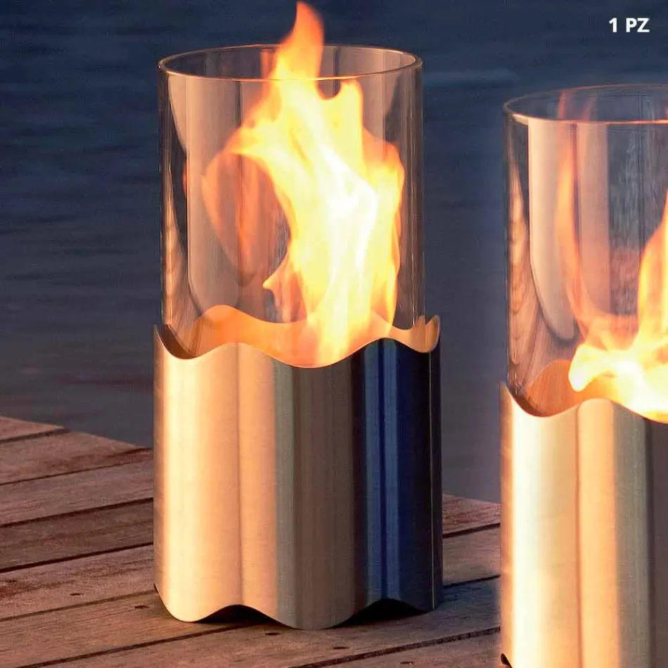 Bioethanol-Kamin mit Edelstahl-Tisch und Glas Leon, made in Italy Viadurini