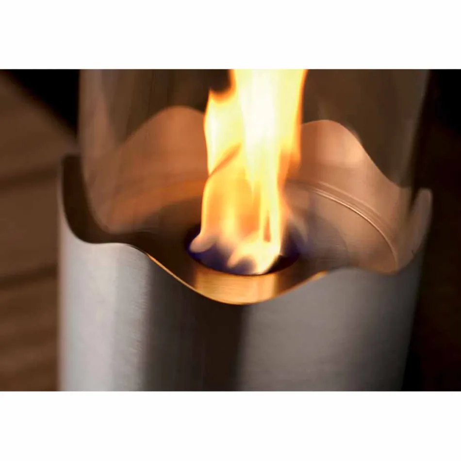 Bioethanol-Kamin mit Edelstahl-Tisch und Glas Leon, made in Italy Viadurini