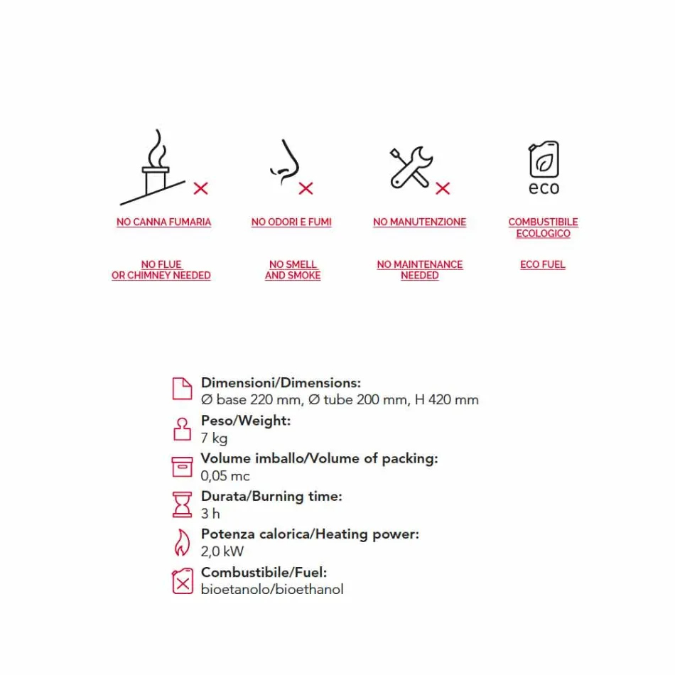 Bioethanol-Kamin mit Edelstahl-Tisch und Glas Leon, made in Italy Viadurini