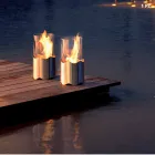 Bioethanol-Kamin mit Edelstahl-Tisch und Glas Leon, made in Italy Viadurini