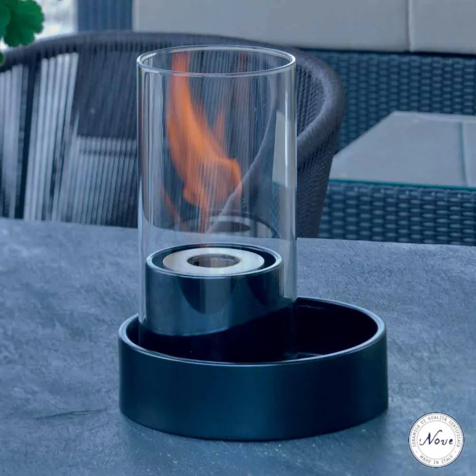 Kamin mit Keramik und Glastisch Bioethanol Jim, made in Italy Viadurini
