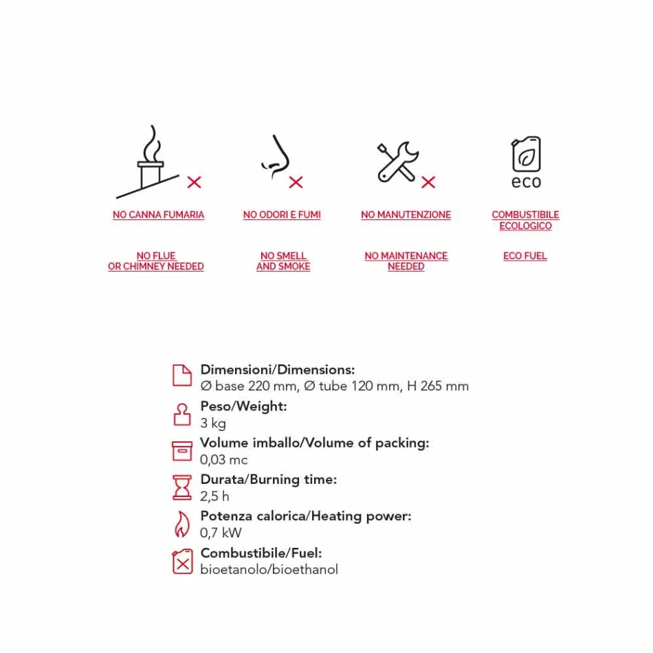 Kamin mit Keramik und Glastisch Bioethanol Jim, made in Italy Viadurini