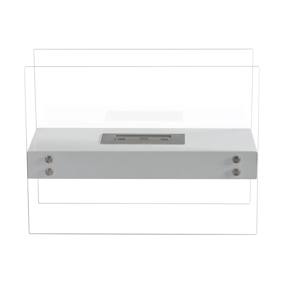 Bioethanol-Bodenkamin aus weißem Metall und gehärtetem Glas – Timon Viadurini