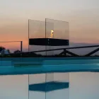 Bioethanol-Bodenkamin aus schwarzem Metall und gehärtetem Glas - Violante Viadurini