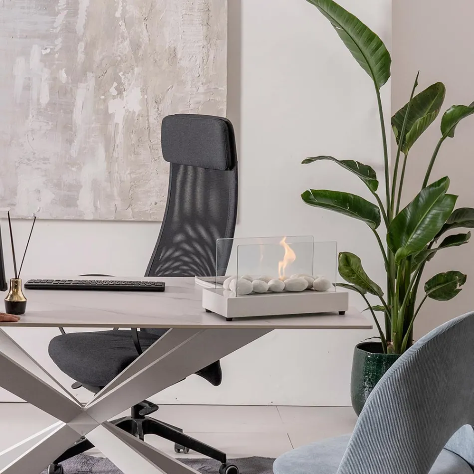 Bioethanol-Tischkamin aus gehärtetem Glas und Metall – Silber Viadurini