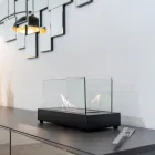 Bioethanol-Tischkamin aus gehärtetem Glas und Metall – Silber Viadurini