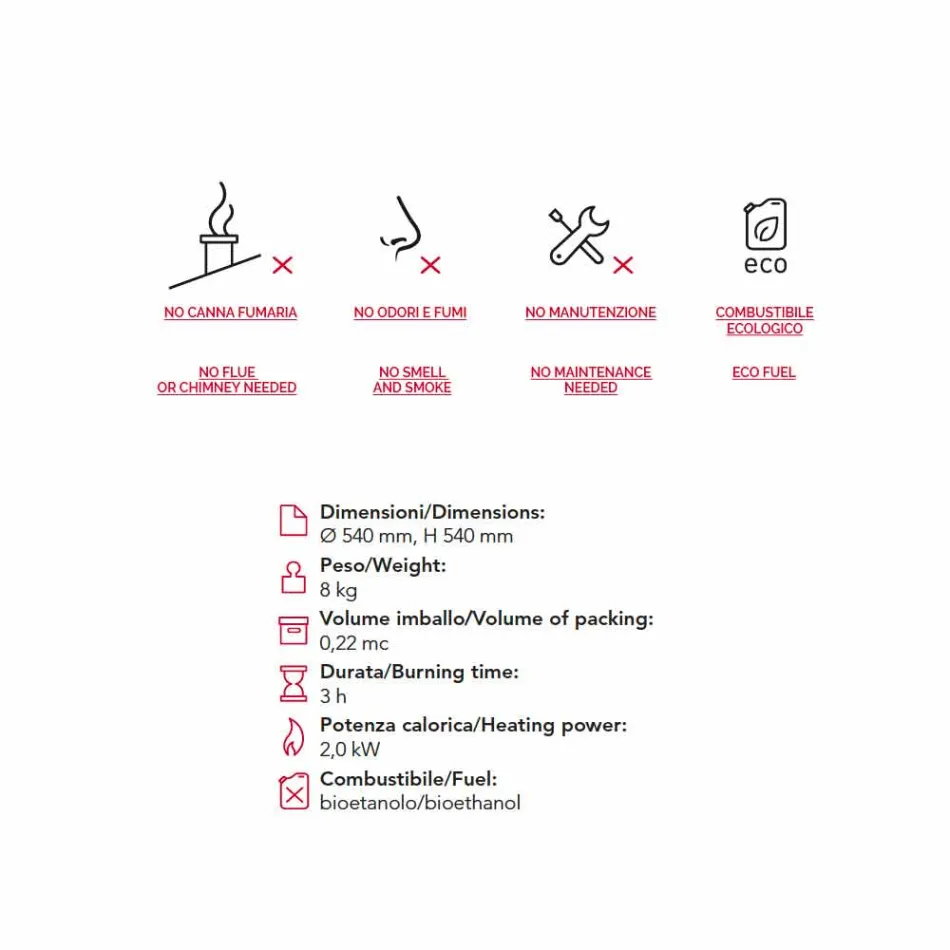 Kamin Bioethanol Tisch / Boden Stahl wie eine Kugel geformt Henry Viadurini