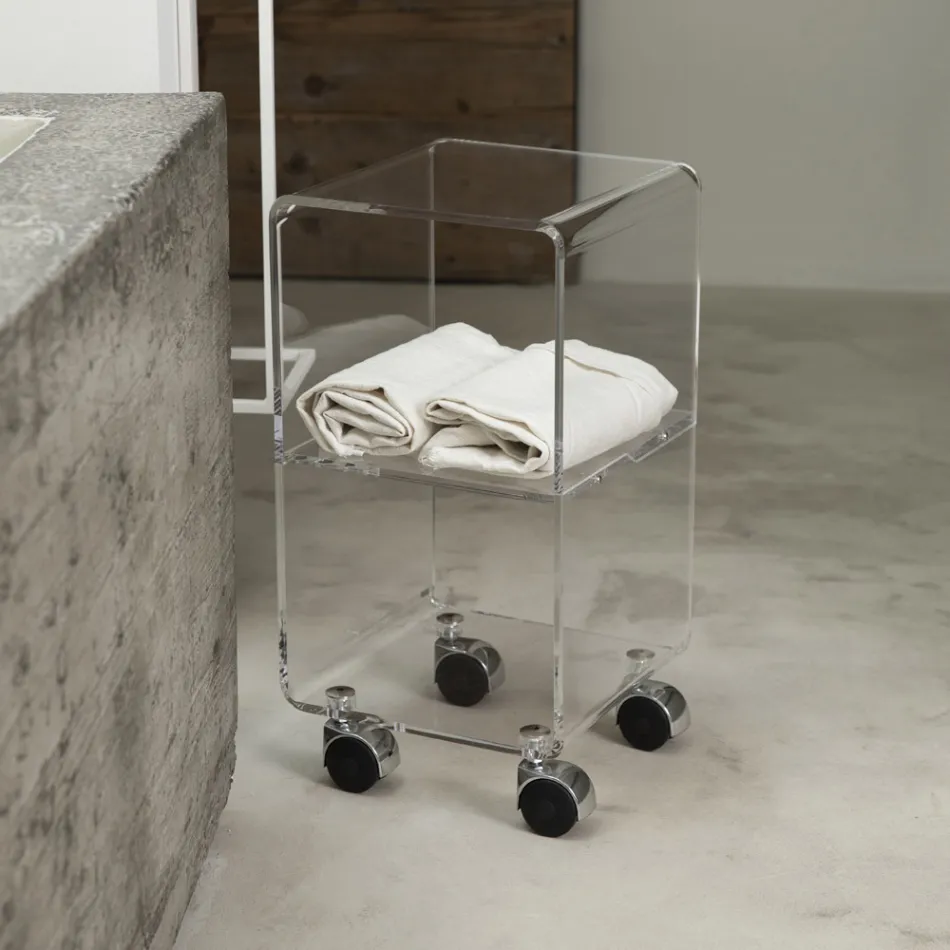 Trolley-Säule aus transparentem Acrylkristall 1 oder 3 Regale - Minervo Viadurini