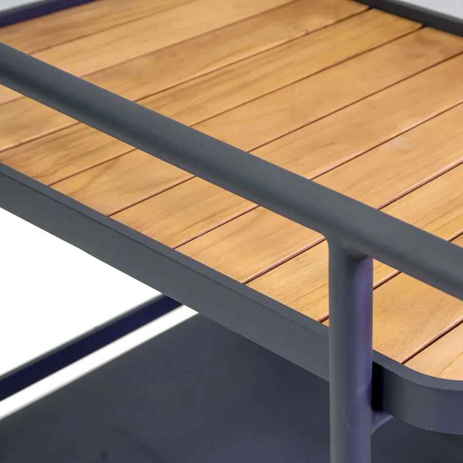 Aluminium-Trolley in verschiedenen Ausführungen mit Rädern und Teakholz-Details - Tent Viadurini