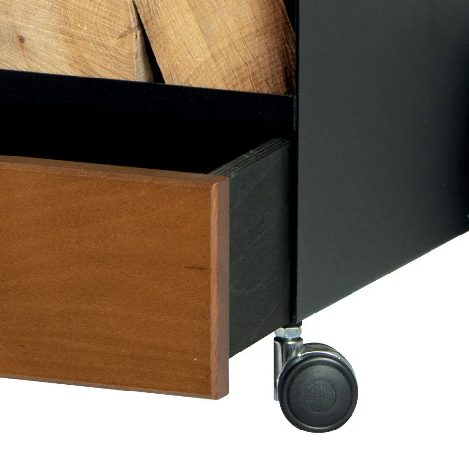 Holzwagen mit Schublade und Rädern, hergestellt in Italien – Alpaka Viadurini