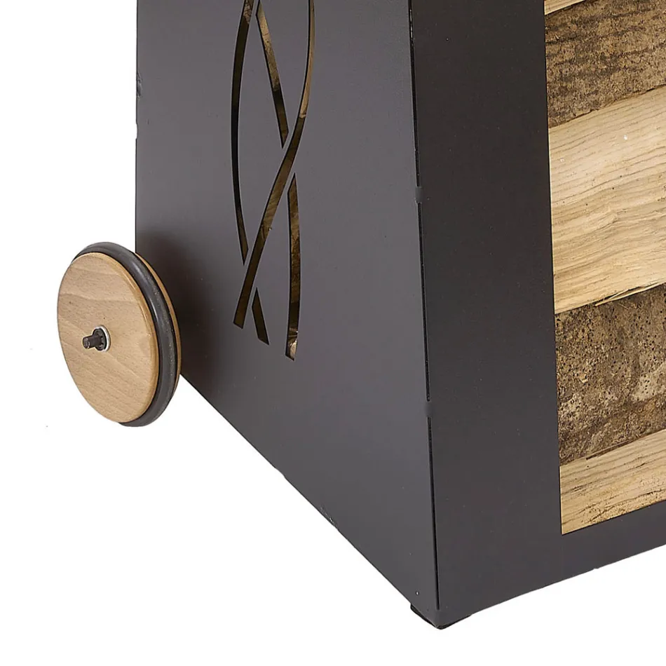 Brennholzwagen für den Innenbereich, schwarz lackiertes Eisen, hergestellt in Italien - Chloe Viadurini