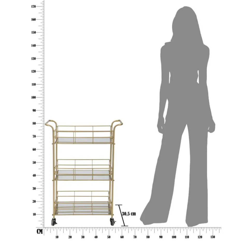 Servierwagen mit Eisenstruktur Gold-Finish - Viviana Viadurini