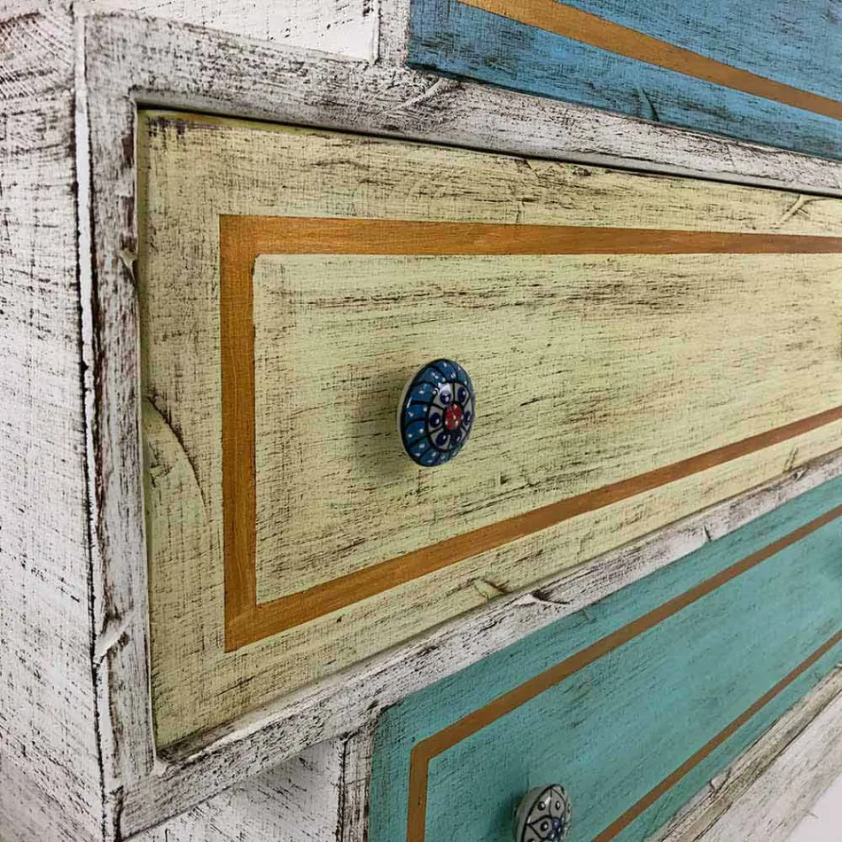 Kommode mit farbigen Schubladen und Keramikknöpfen Made in Italy - Hendriks Viadurini