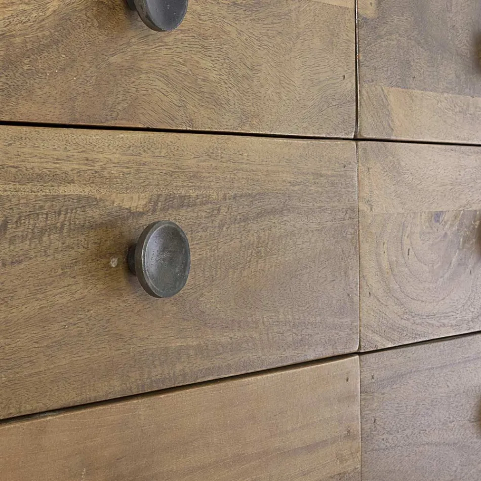 Kommode aus Mangoholz mit 6 Schubladen im Vintage-Design - Desiderio Viadurini