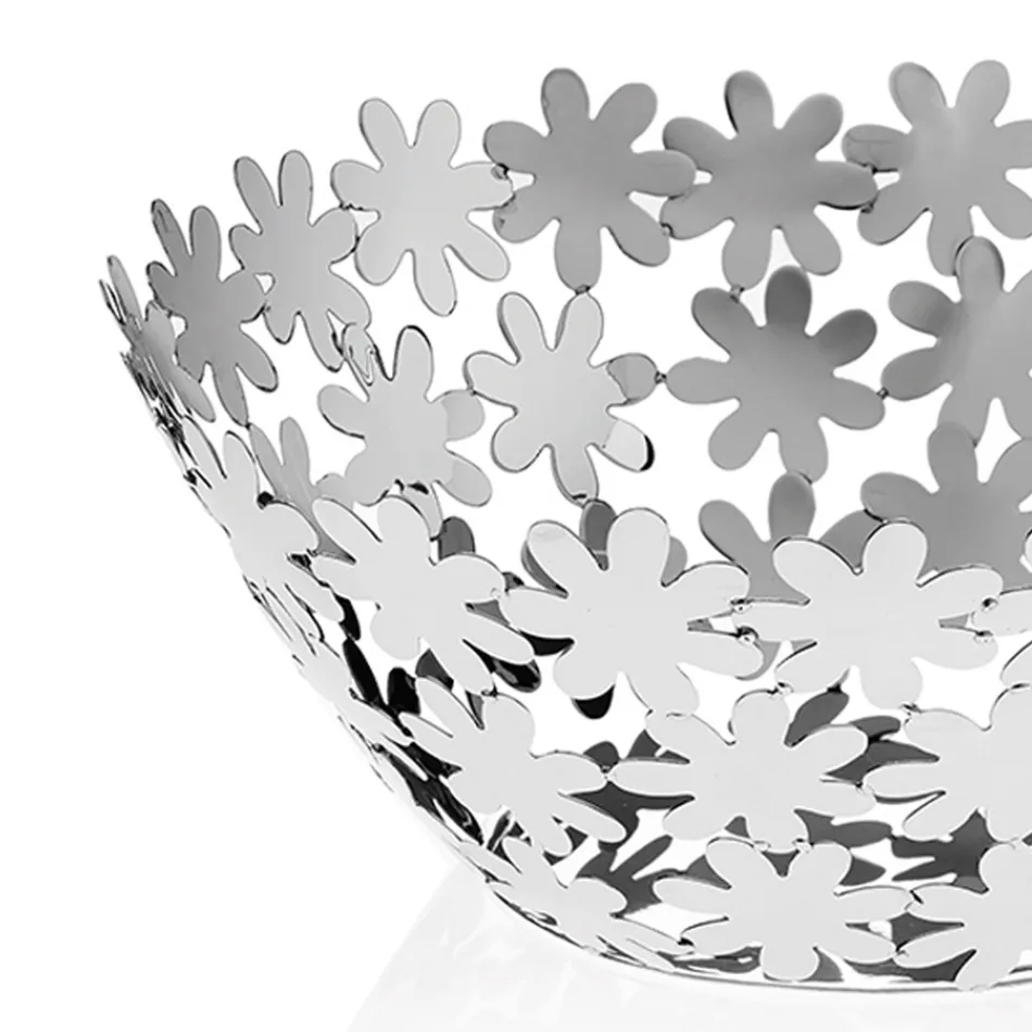 Design-Mittelstück aus silbernem Metall und luxuriöser Blumendekoration - Terraceo Viadurini