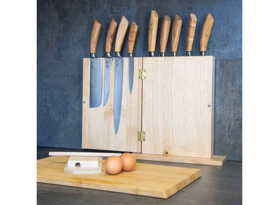 Magnetblock aus Holz mit 9 Küchenmessern Made in Italy - Block Viadurini
