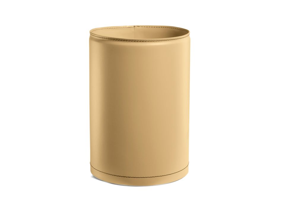 Runder Papierkorb aus gelbem Leder, hergestellt in Italien – Sky Viadurini