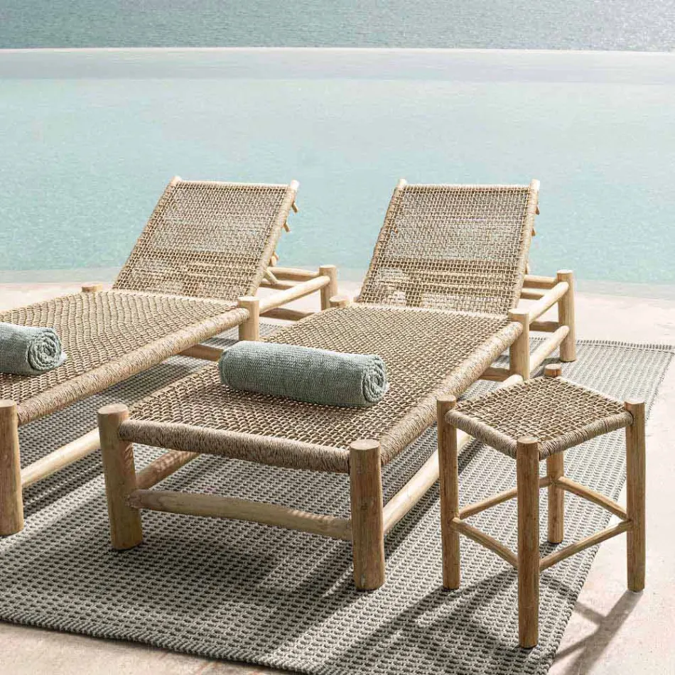 Chaiselongue im Freien in Teakholzzweigen und Kunstfaserweberei - Tecno Viadurini